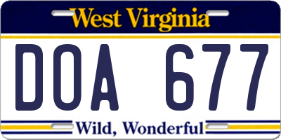 WV license plate DOA677