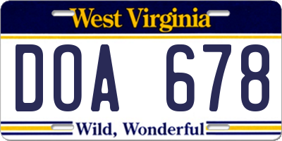 WV license plate DOA678