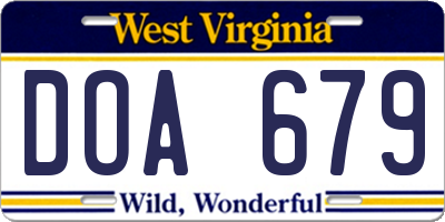WV license plate DOA679