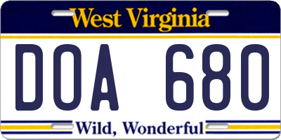 WV license plate DOA680