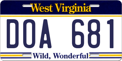WV license plate DOA681