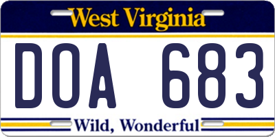 WV license plate DOA683
