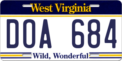 WV license plate DOA684