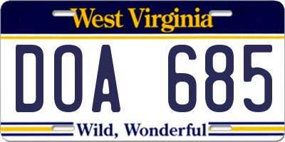 WV license plate DOA685
