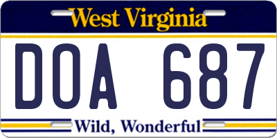 WV license plate DOA687