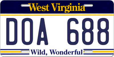 WV license plate DOA688