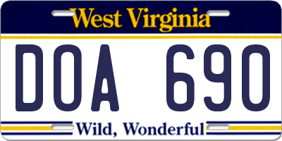 WV license plate DOA690