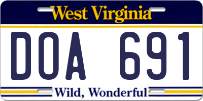 WV license plate DOA691