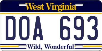 WV license plate DOA693