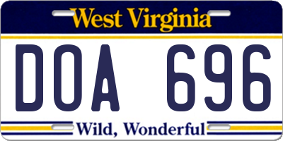 WV license plate DOA696