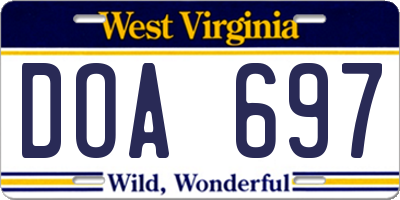 WV license plate DOA697
