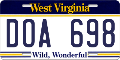 WV license plate DOA698