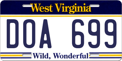 WV license plate DOA699