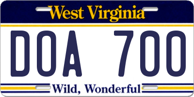 WV license plate DOA700