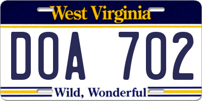 WV license plate DOA702