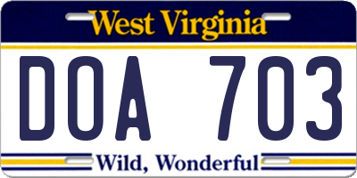 WV license plate DOA703