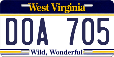 WV license plate DOA705