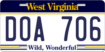 WV license plate DOA706