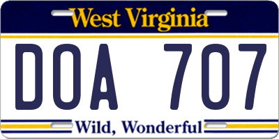 WV license plate DOA707