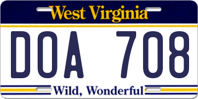 WV license plate DOA708
