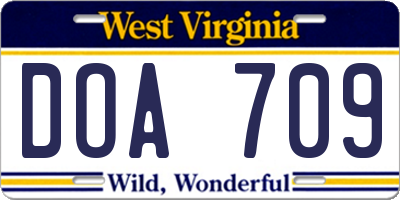 WV license plate DOA709