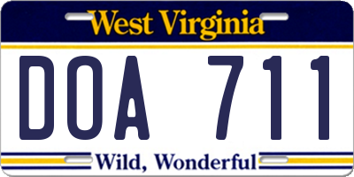 WV license plate DOA711