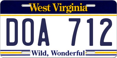 WV license plate DOA712