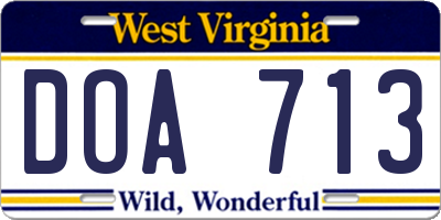 WV license plate DOA713