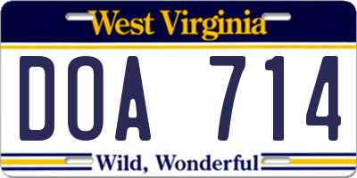 WV license plate DOA714