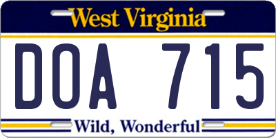 WV license plate DOA715