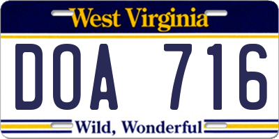 WV license plate DOA716