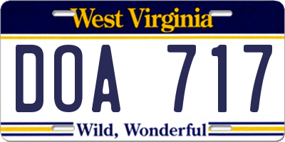 WV license plate DOA717