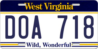 WV license plate DOA718