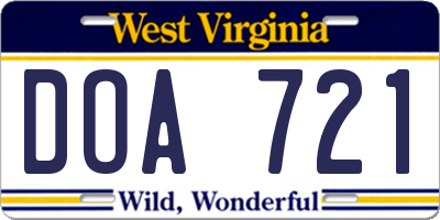 WV license plate DOA721