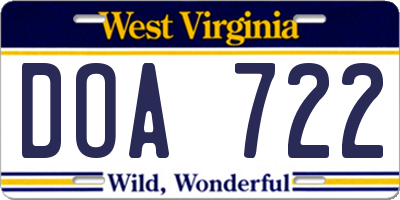 WV license plate DOA722