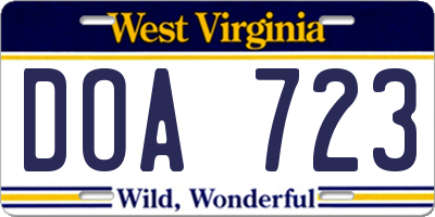 WV license plate DOA723