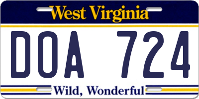 WV license plate DOA724