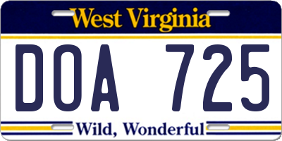 WV license plate DOA725