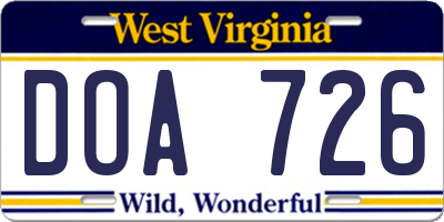 WV license plate DOA726