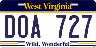 WV license plate DOA727
