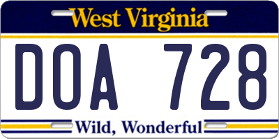 WV license plate DOA728