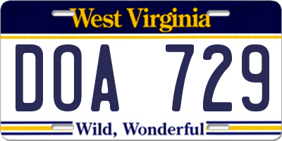 WV license plate DOA729