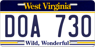WV license plate DOA730