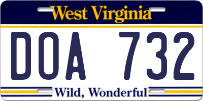 WV license plate DOA732