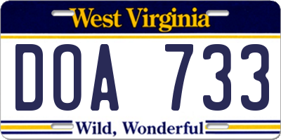 WV license plate DOA733