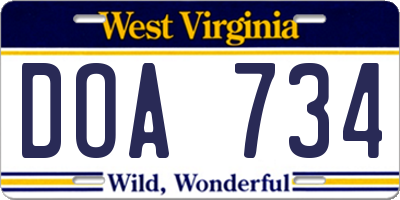 WV license plate DOA734