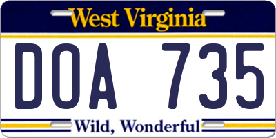 WV license plate DOA735