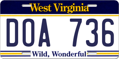 WV license plate DOA736
