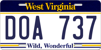 WV license plate DOA737