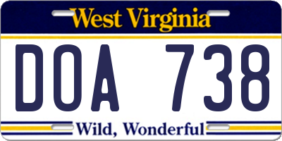 WV license plate DOA738
